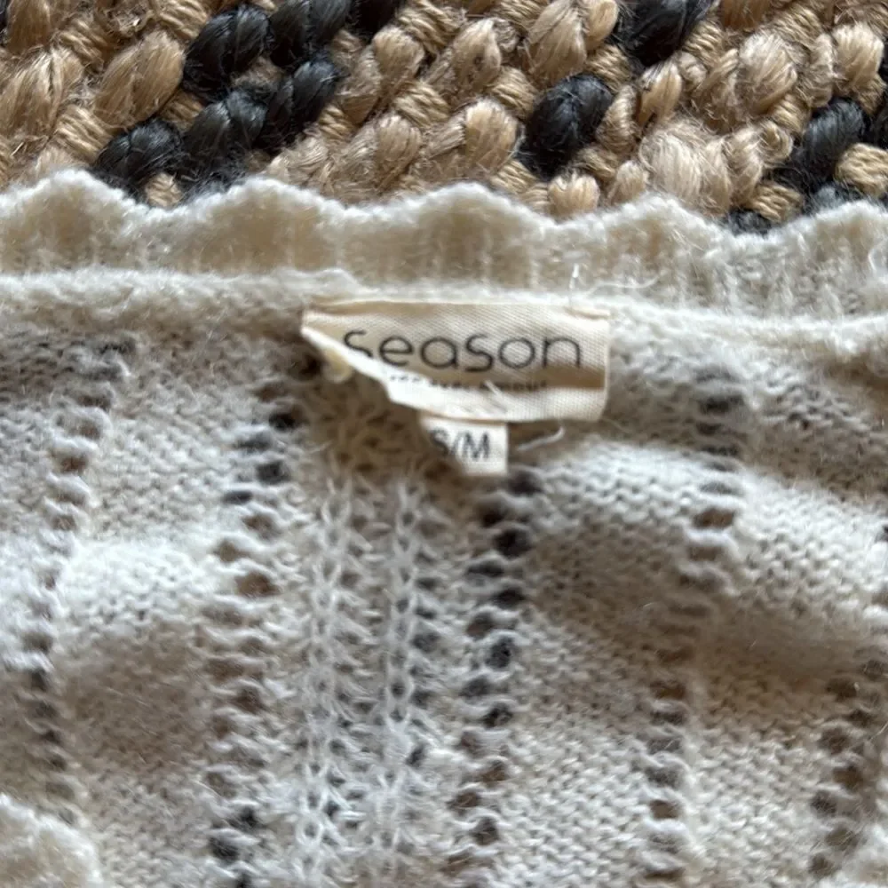 Season Ecru Sweater Knit Faux Wrap Sweater S/M